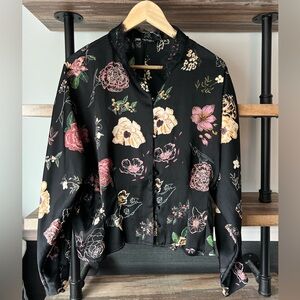 Zara Satin Floral Blouse Asian Style